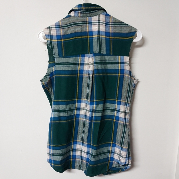 Mossimo custom DIY distressed sleeveless vest plaid flannel women's S - Picture 4 of 7